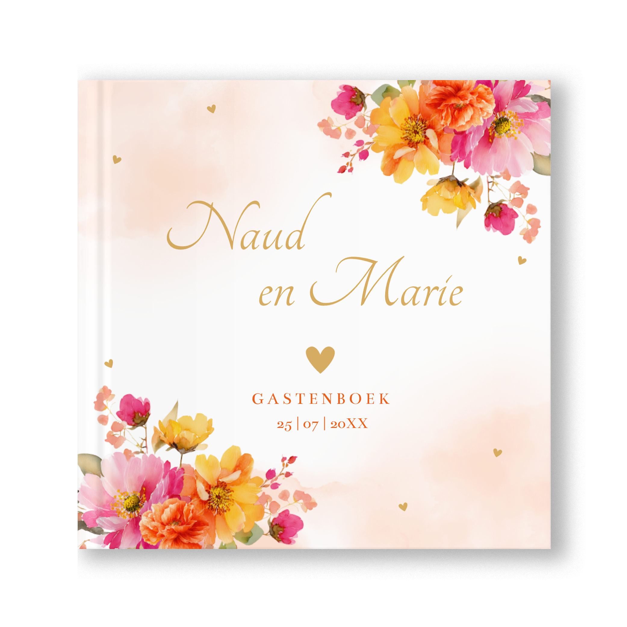 Gastenboek huwelijk kleurrijke bloemen pink orange