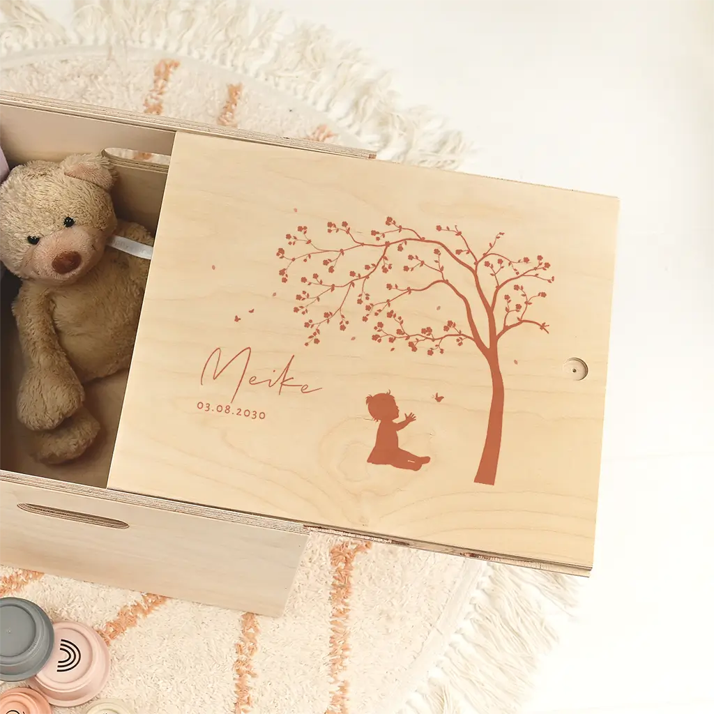 Doopsuiker presentatie doos met roze silhouetje meisje en boom