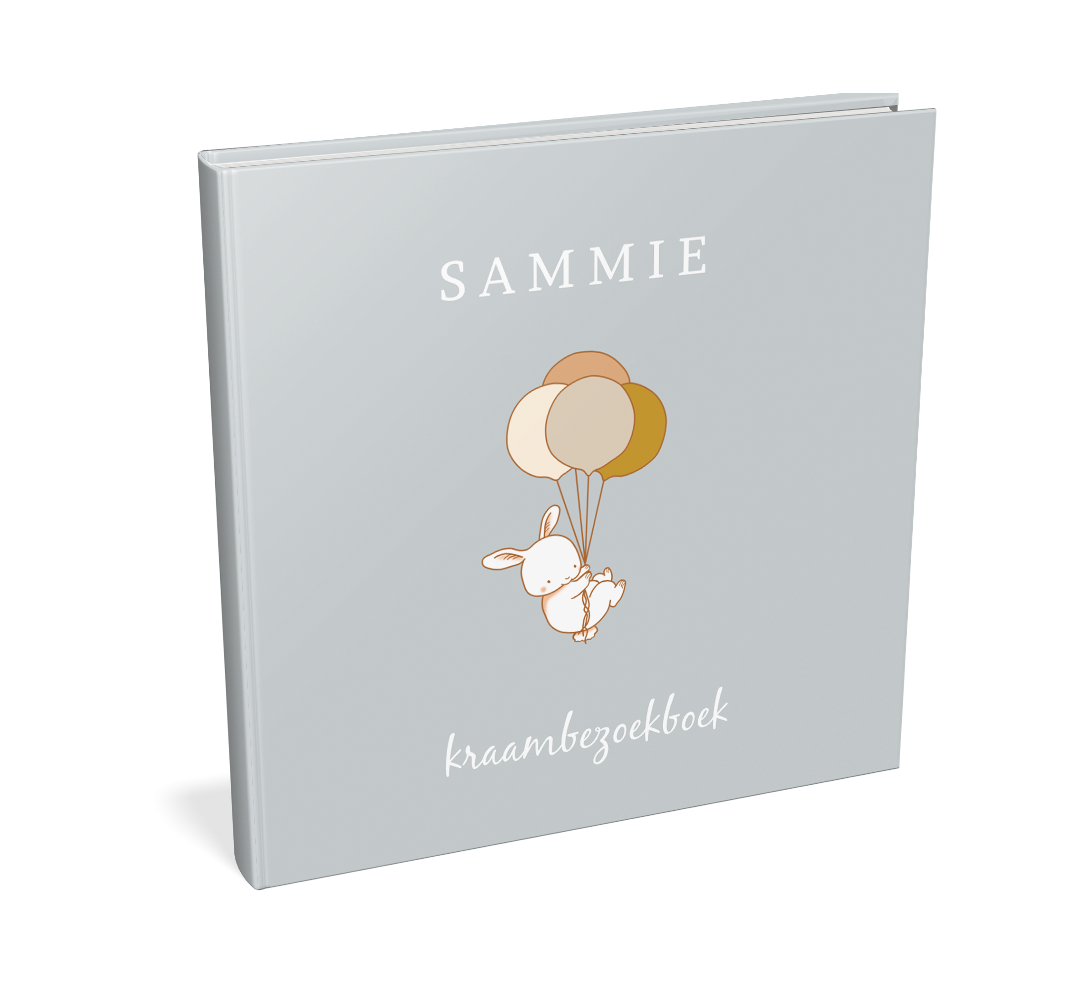 Kraambezoekboek blauw met konijntje en ballonnen
