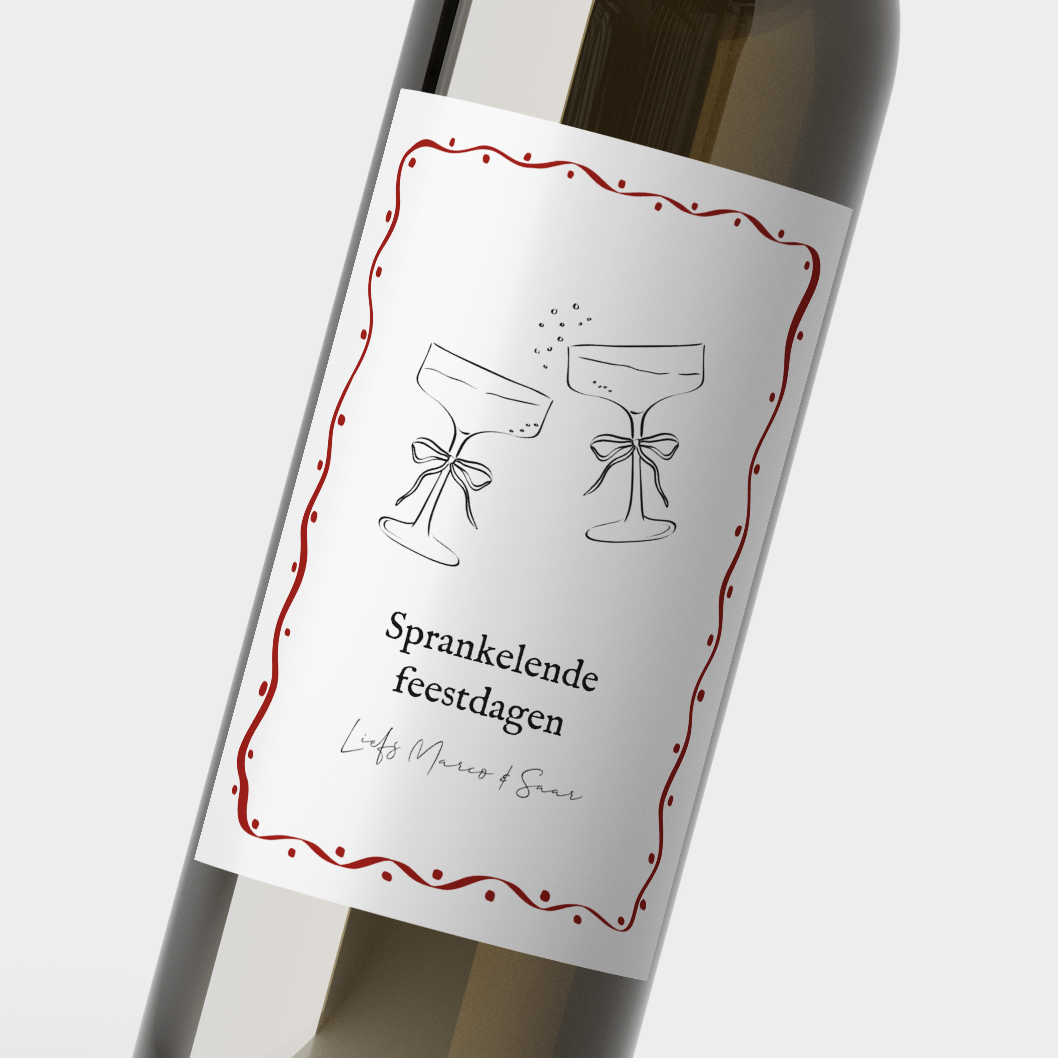 Wijnetiket sprankelende feestdagen champagne glazen | 5 stuks