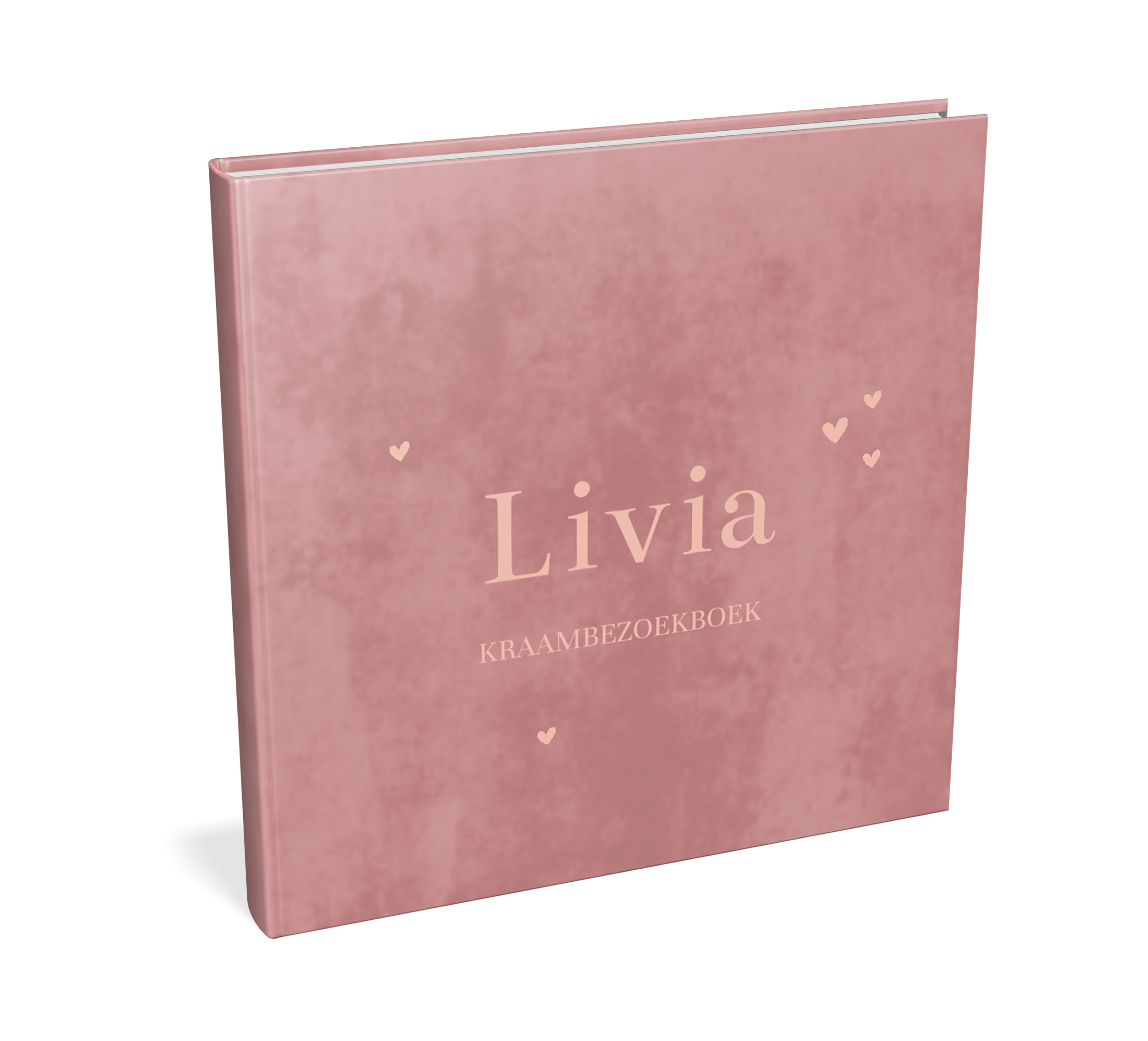 Kraambezoekboek roze velvet-look met hartjes