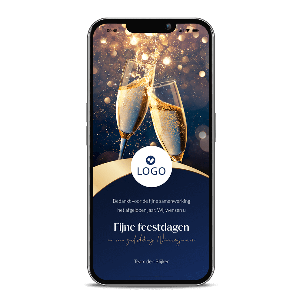 Champagneglazen digitale kerstkaart met eigen logo
