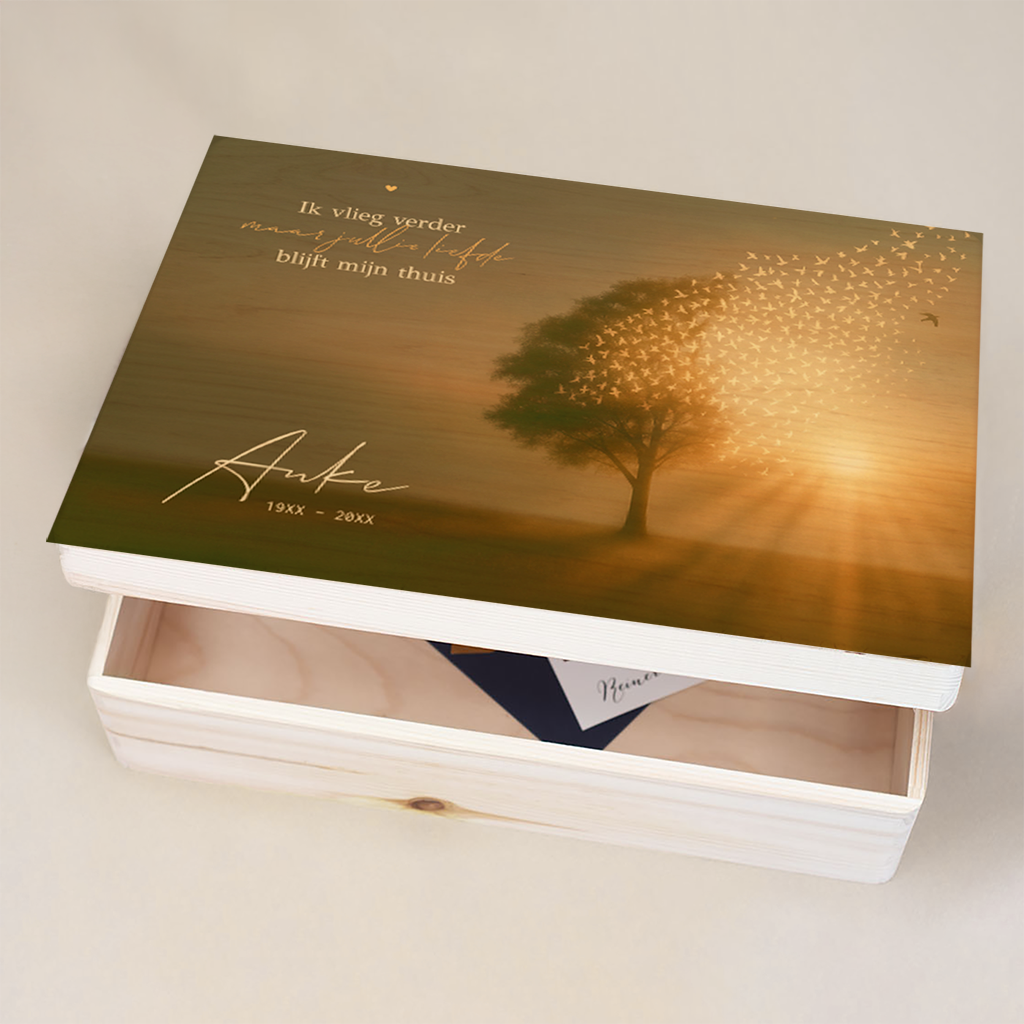 Memorybox met boom, zon en wegvliegende vogels | DAGLIEF
