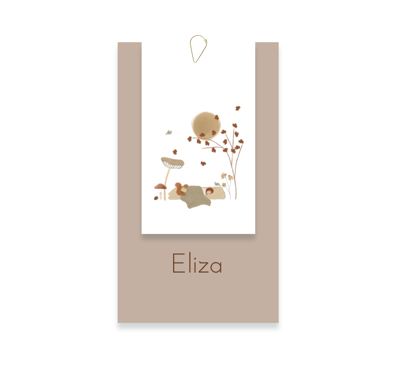 Stijlvol label geboortekaartje in herfst thema voor een meisje