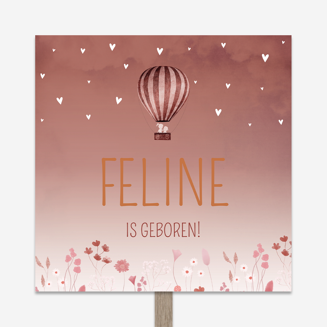 Tuinbord Roze Hartjes Bloemen Luchtballon