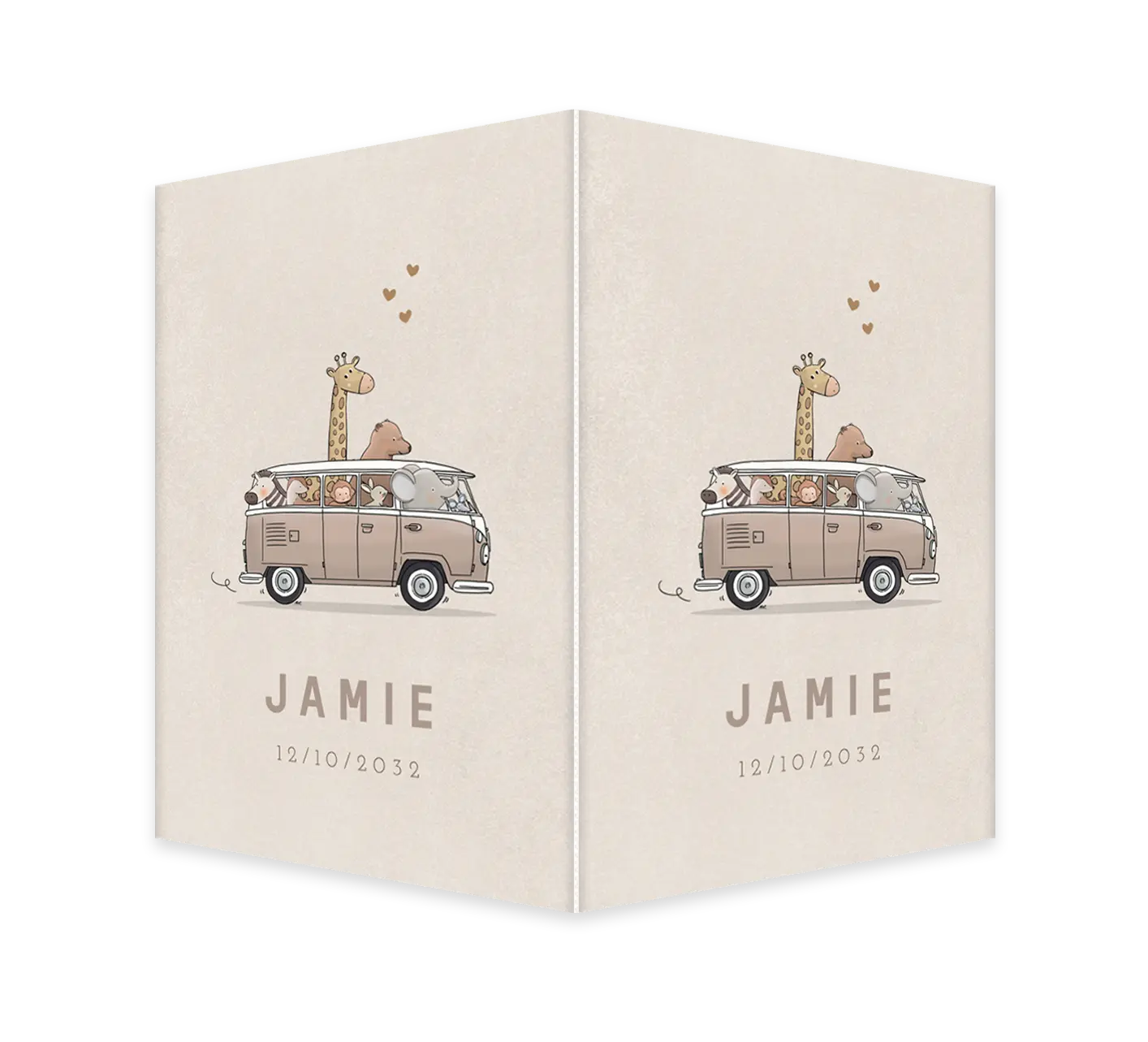 Vrolijk geboortebord beige met busje en jungledieren