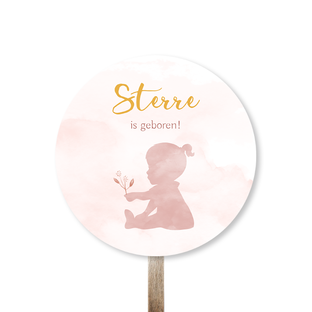 Tuinbord roze watercolour met silhouet van meisje