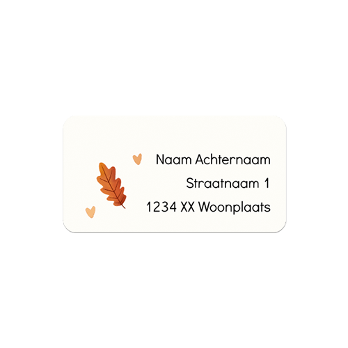 Adressticker geboorte met herfstblaadjes en hartjes in folie