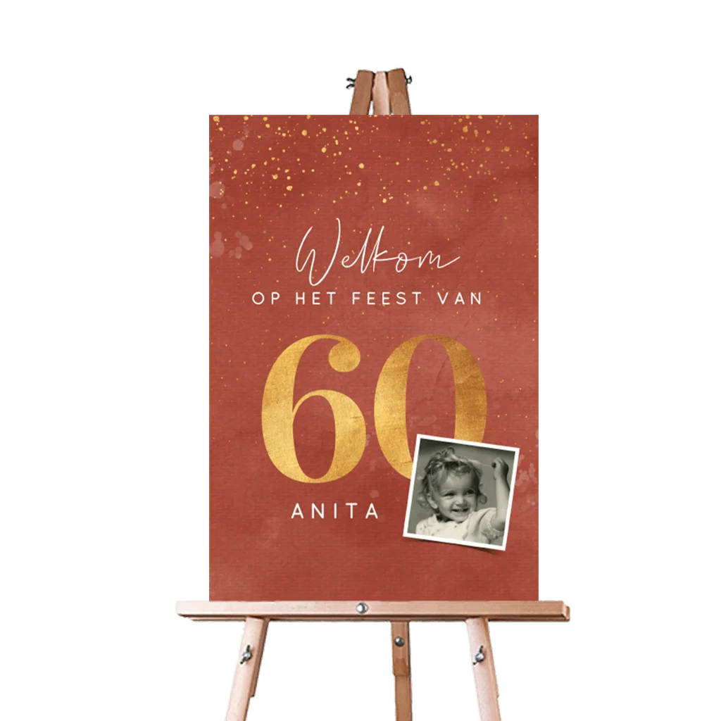 Roestbruin welkomstbord voor verjaardag met foto