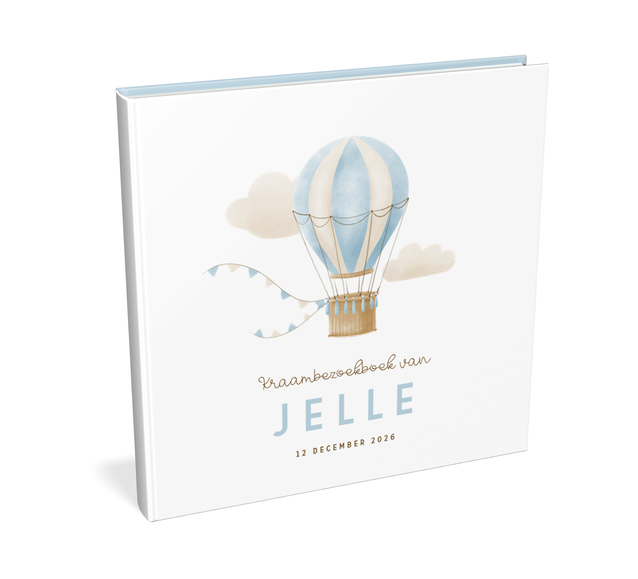 Feestelijk kraambezoekboek met luchtballon en slingers