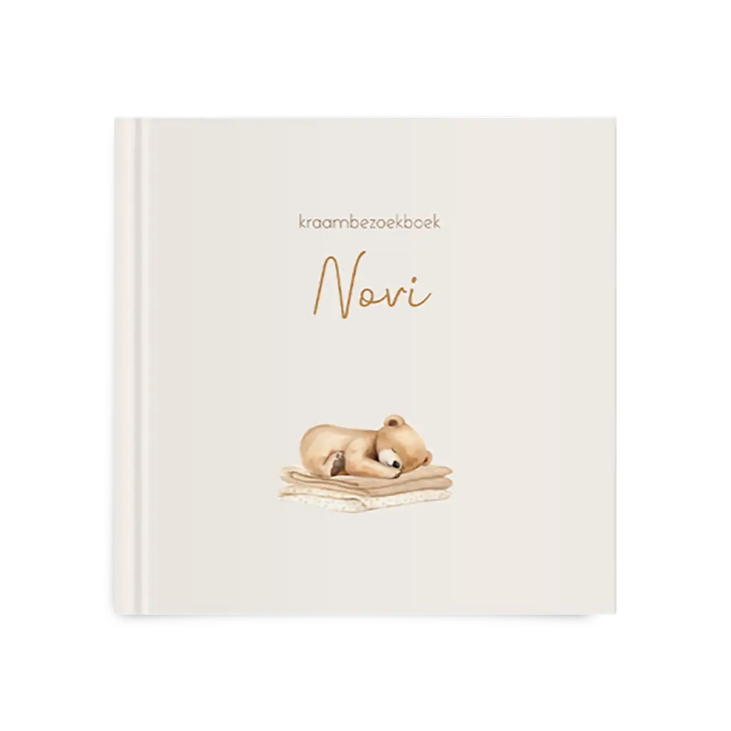 Kraambezoekboek beige met slapend beertje