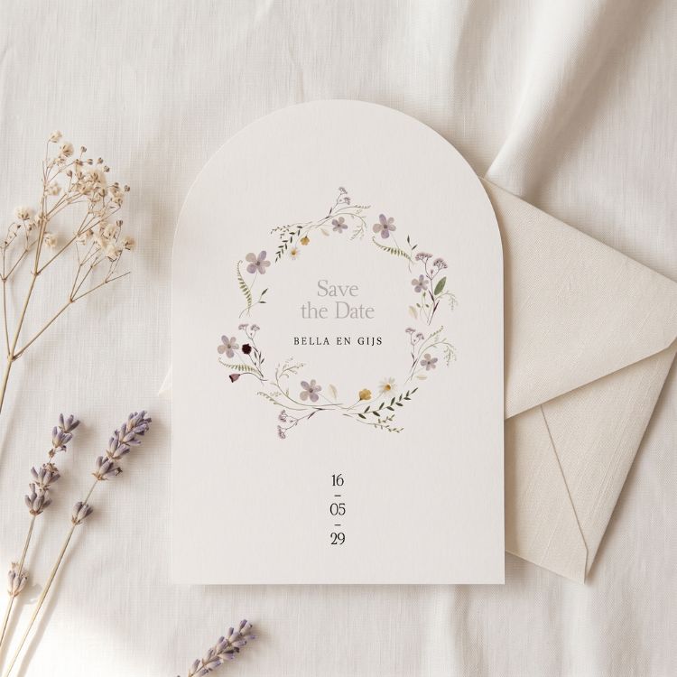 Save the Date botanisch pastel gekleurde wilde bloemen