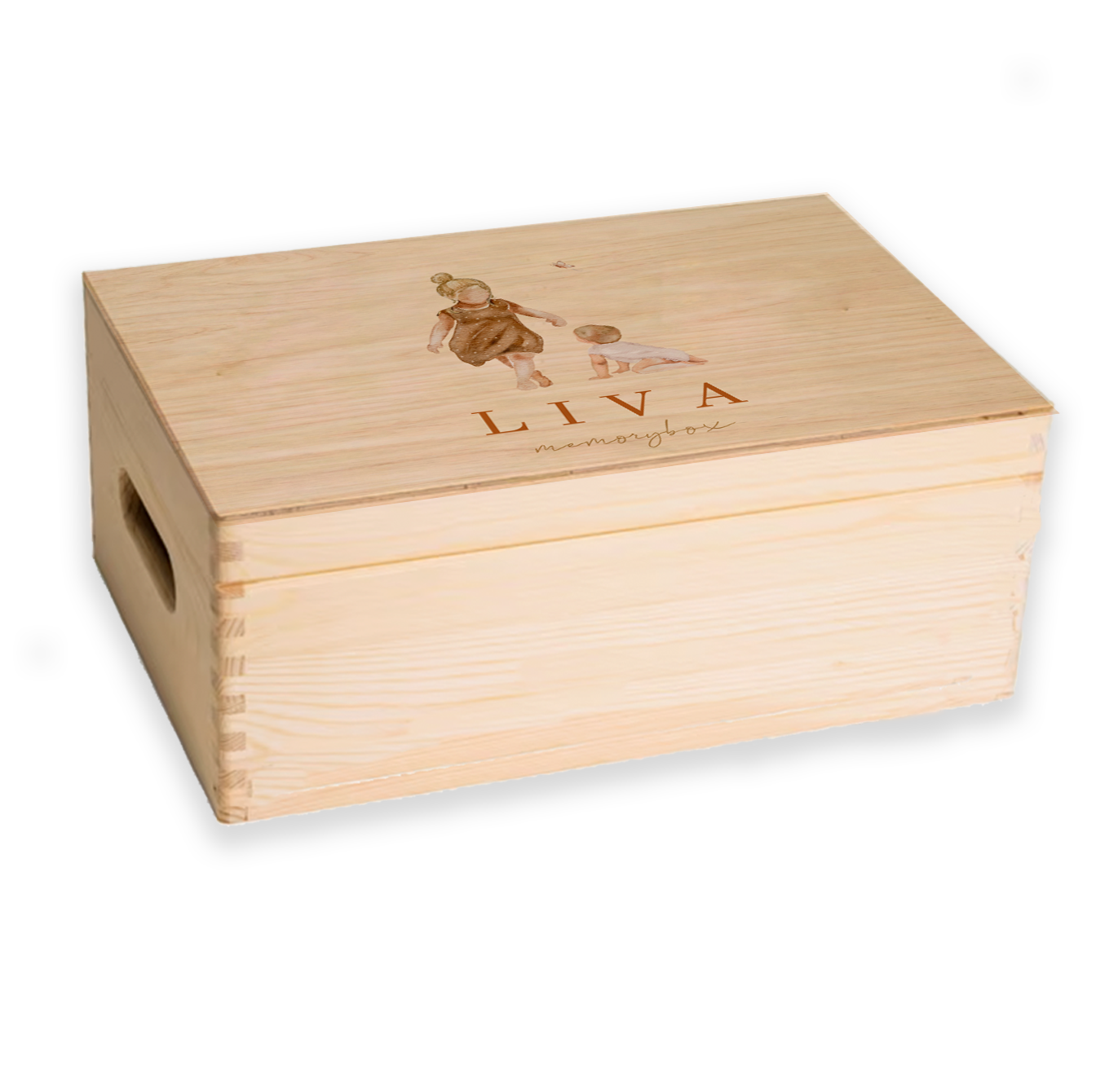 Memorybox voor een meisje met illustratie zus en zusje