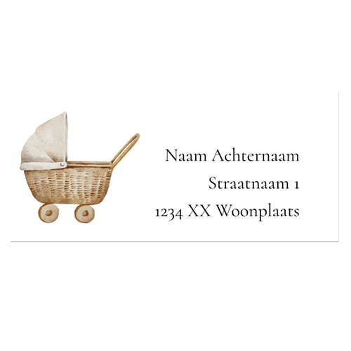 Adresstickers geboortekaartjes met illustratie kinderwagentje