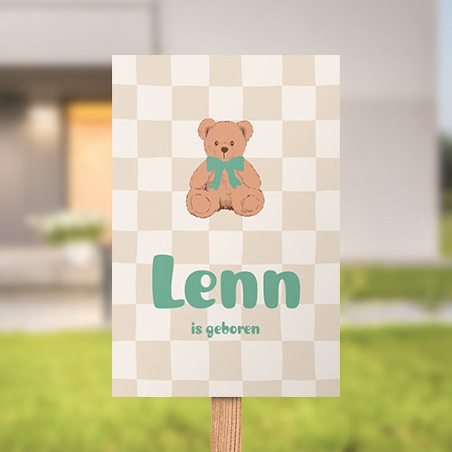 Geboortebord tuin met blokjes en teddybeer