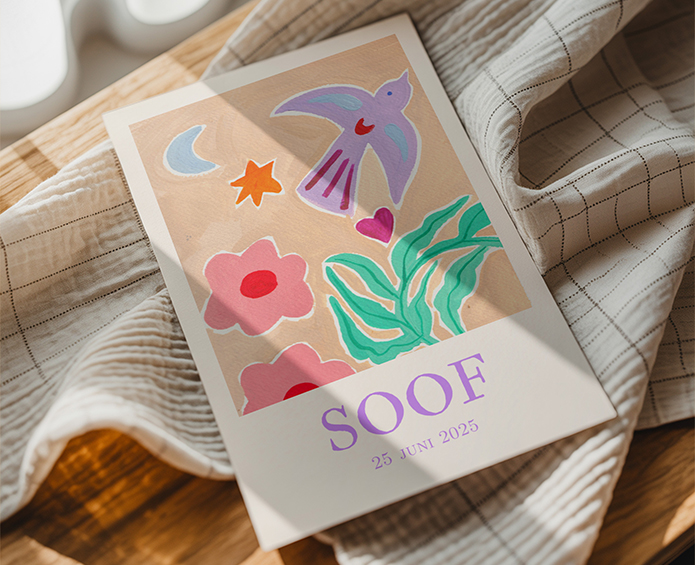 Geboortekaartje Zwaluw Bloemen Gouache