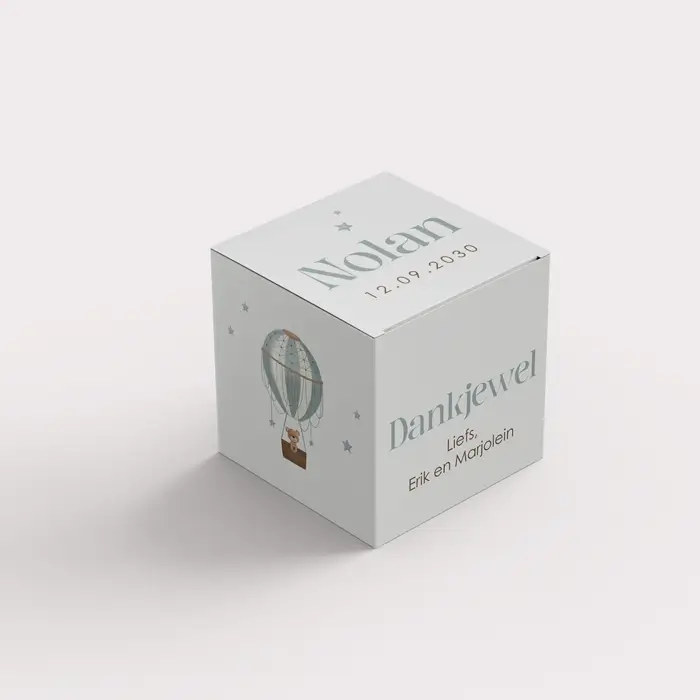 Doopsuiker doosje met luchtballon en beertje