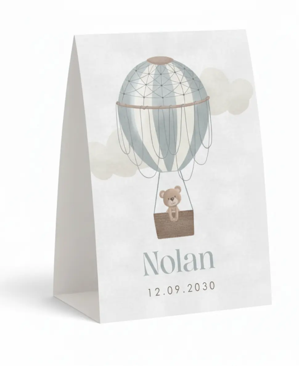 Geboortekaartje ballon met beertje in tentvorm