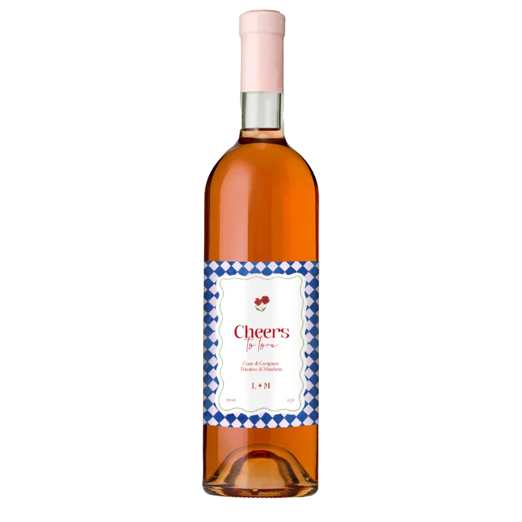 Wijnetiket bruiloft kleurrijk - per 5 stuks