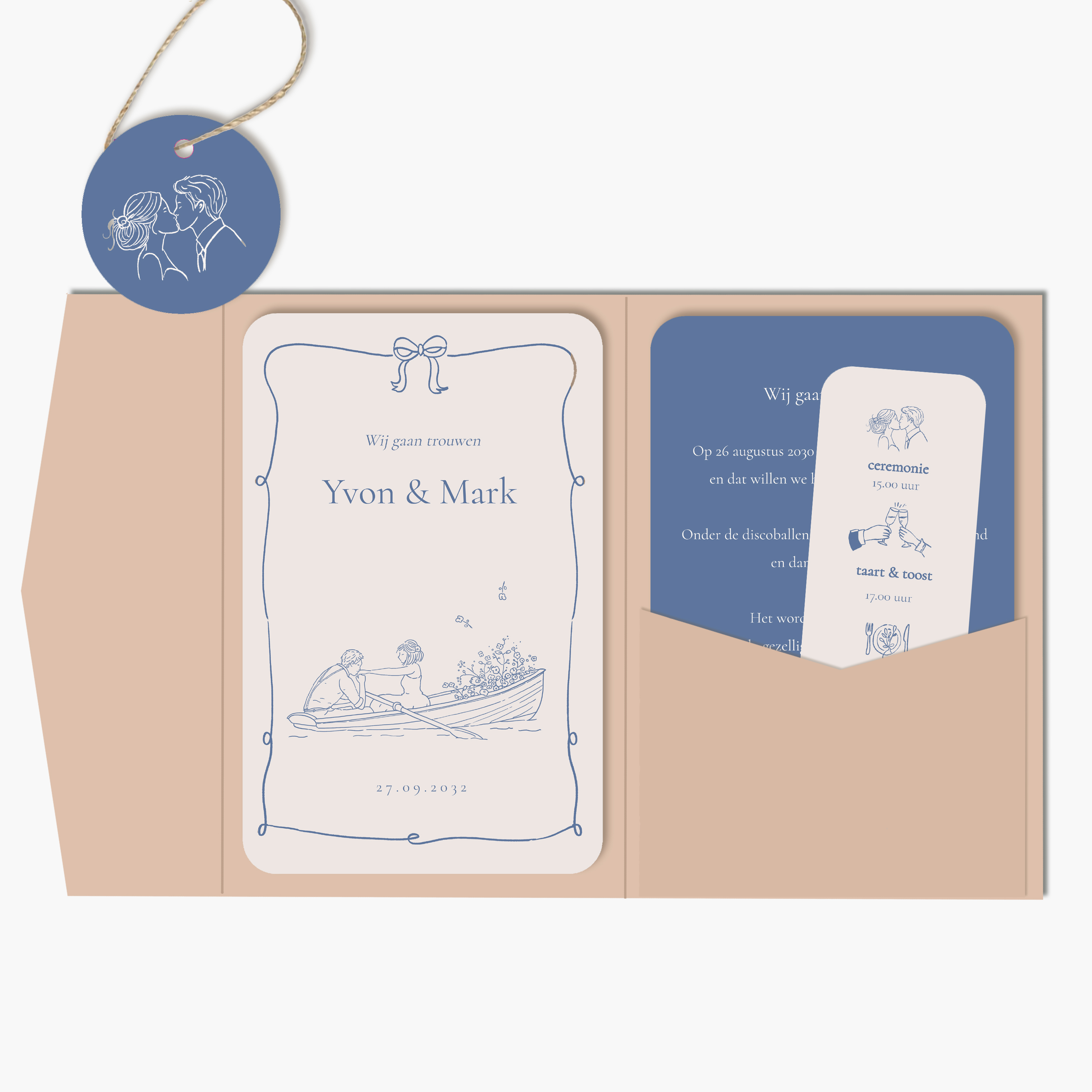 Pocketfold kaart boot met bruidspaar