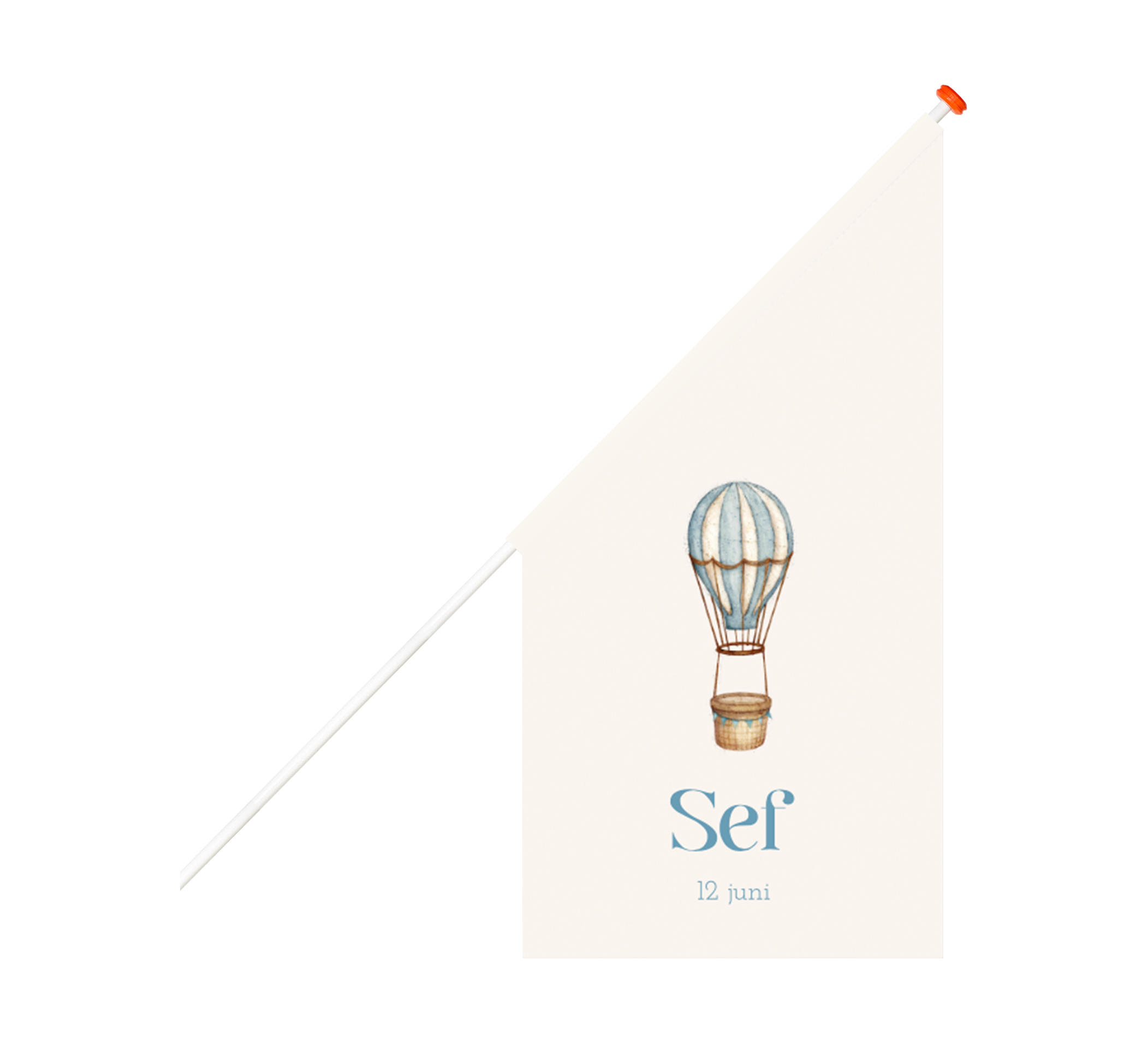 Hippe geboortevlag met blauwe luchtballon