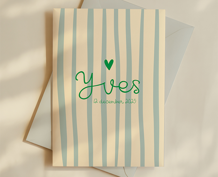 Geboortekaartje streepjes groen hoogglans