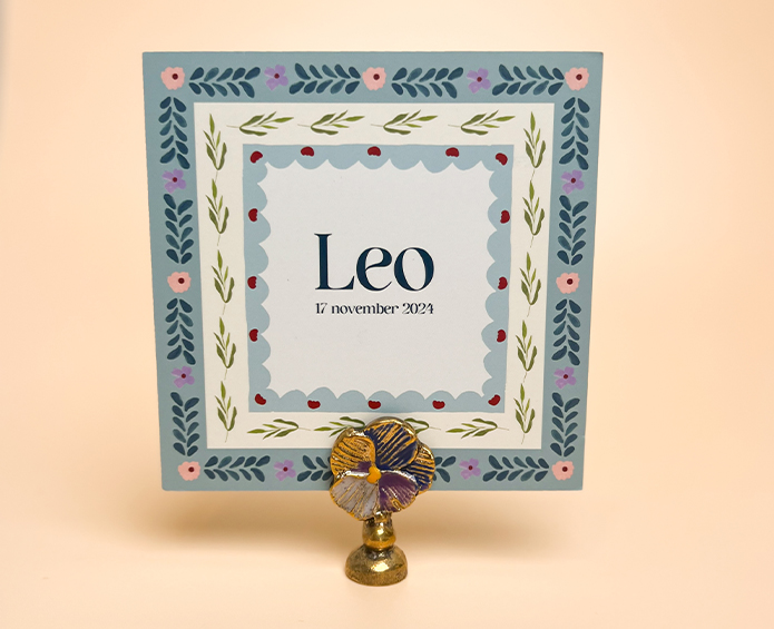 Geboortekaartje gouache bloemen, takjes randjes