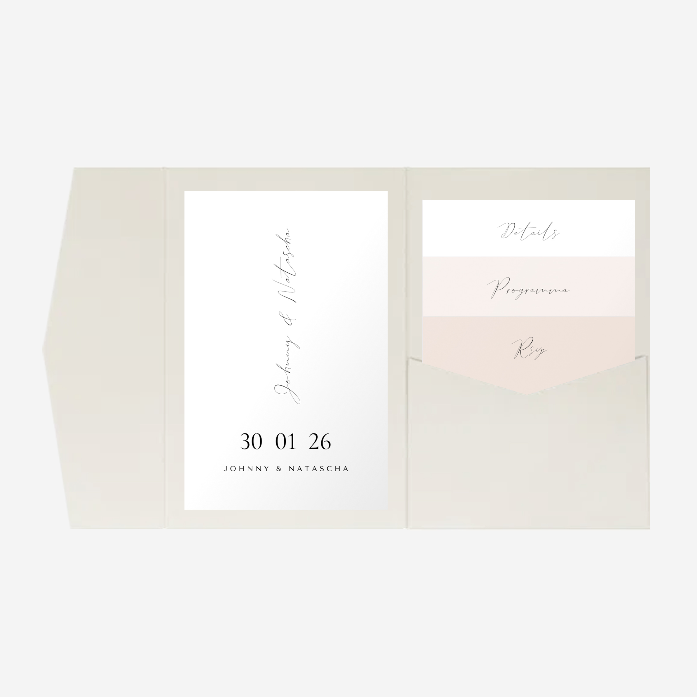 Trouwkaart classic blush pocketfold set