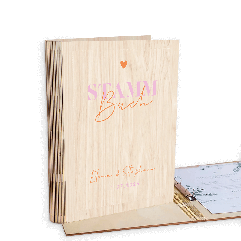 Personalisiertes Stammbuch mit Orange und Lila