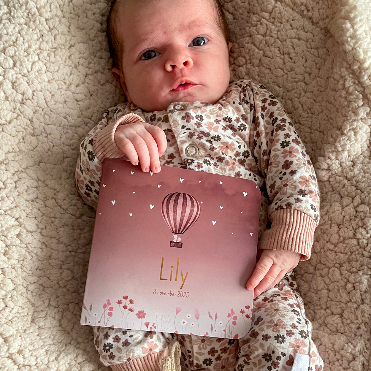 Geboortekaartje Meisje Droogbloemen Roze Luchtballon
