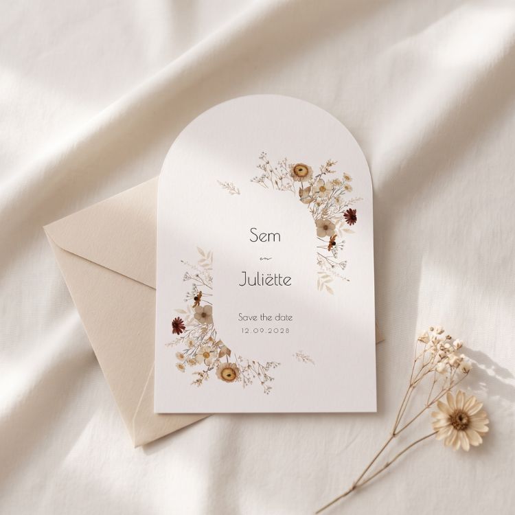 Save the Date kaart met romantische bloemen in aardetinten