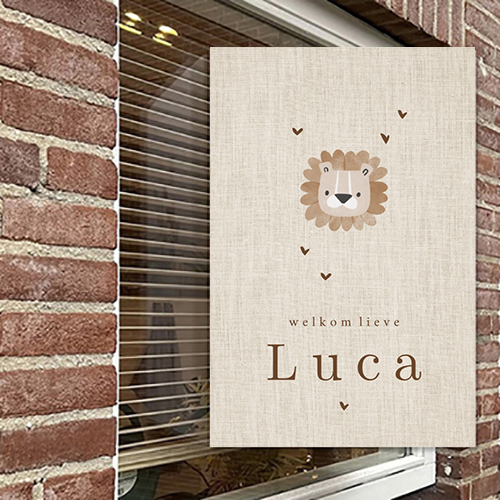 Geboortebord jongen met leeuw en linnen