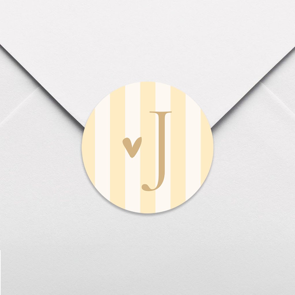 Gele gestreepte sticker met initiaal - per vel