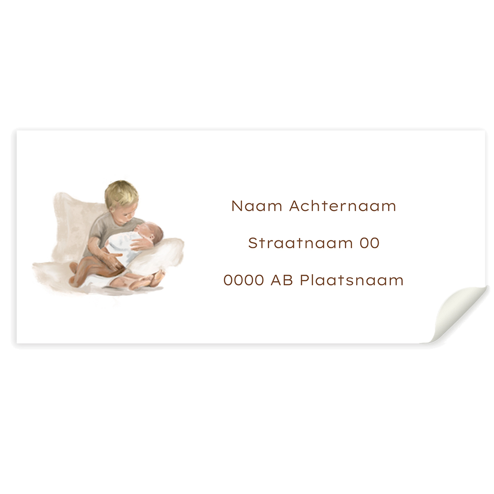 adressticker voor geboorte rechthoek broer met baby
