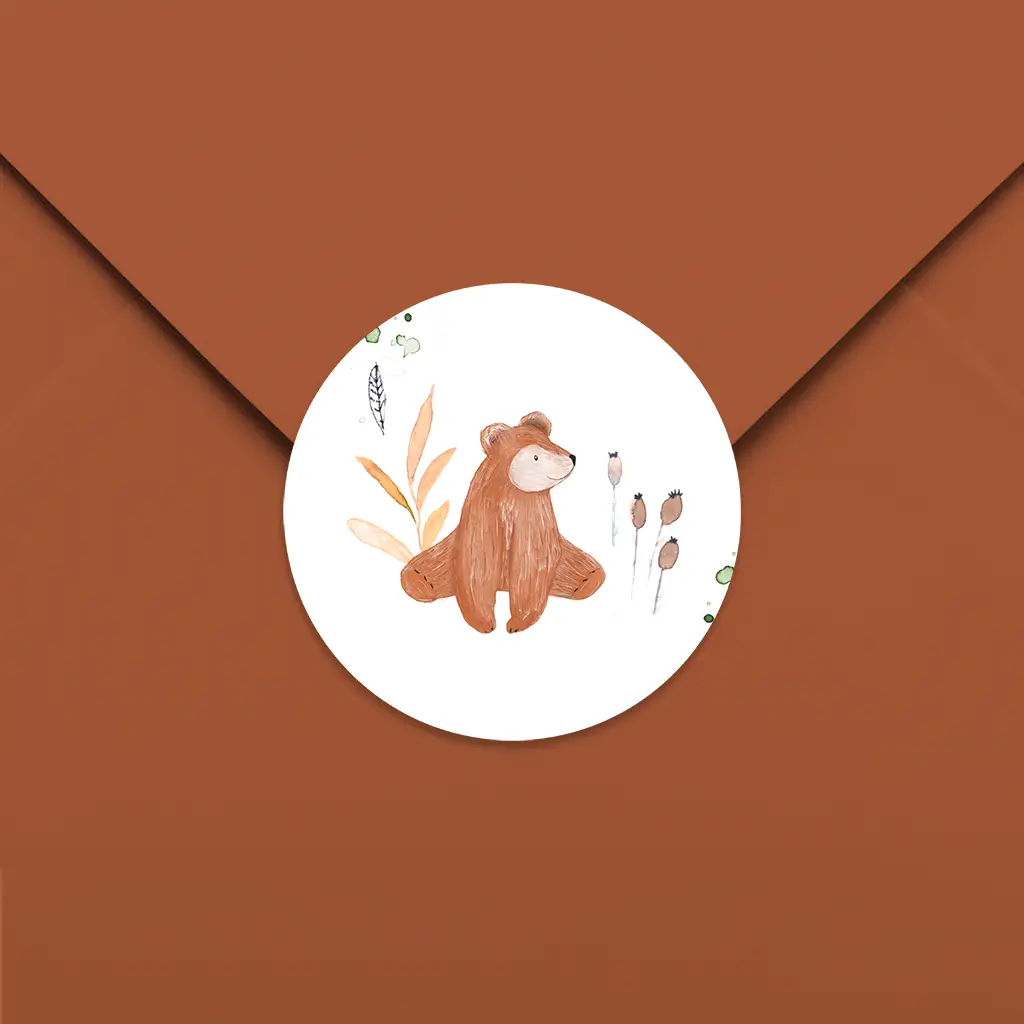 Sluitsticker met illustratie van een lieve beer - per 25 stuks