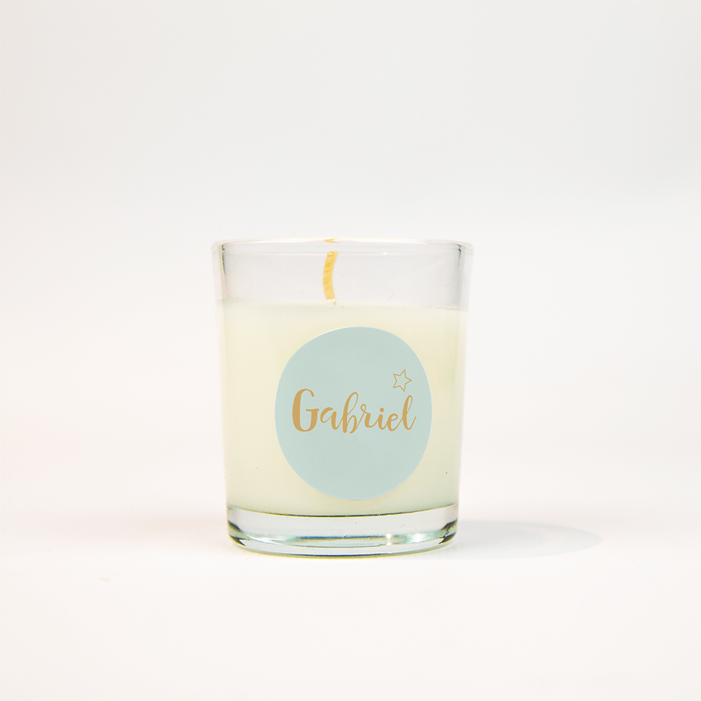 Sticker met ster en babynaam op blauw - per vel van 25 stickers