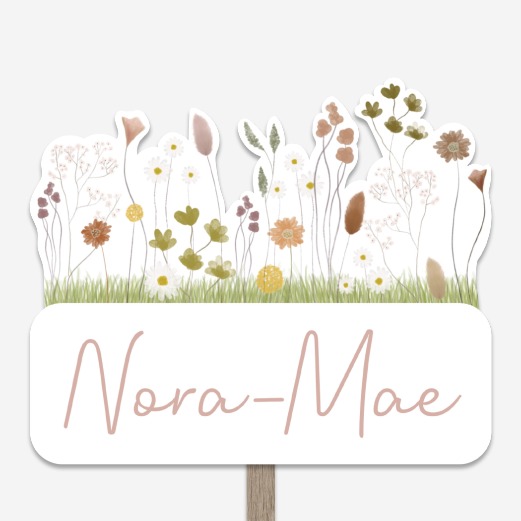 Geboortebord Tuinbord Bloemen Illustratie Contour