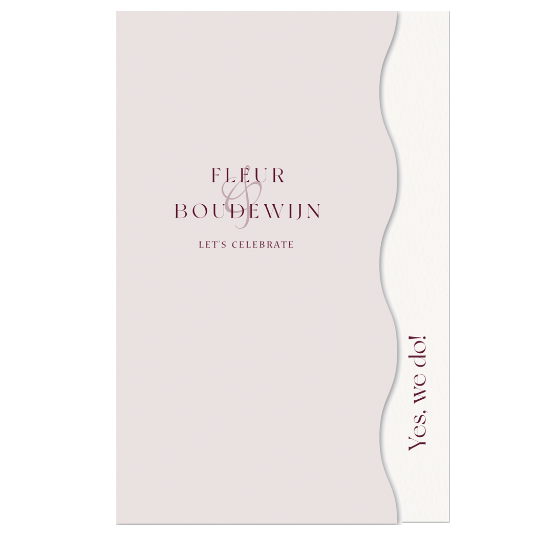 Trouwkaart klassiek lila golvende rand