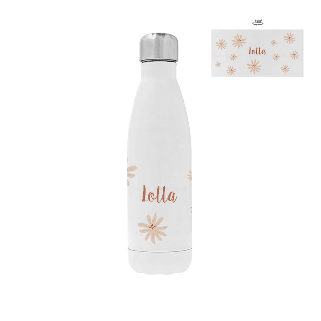 Trinkflasche aus Edelstahl mit Namen und Blumen