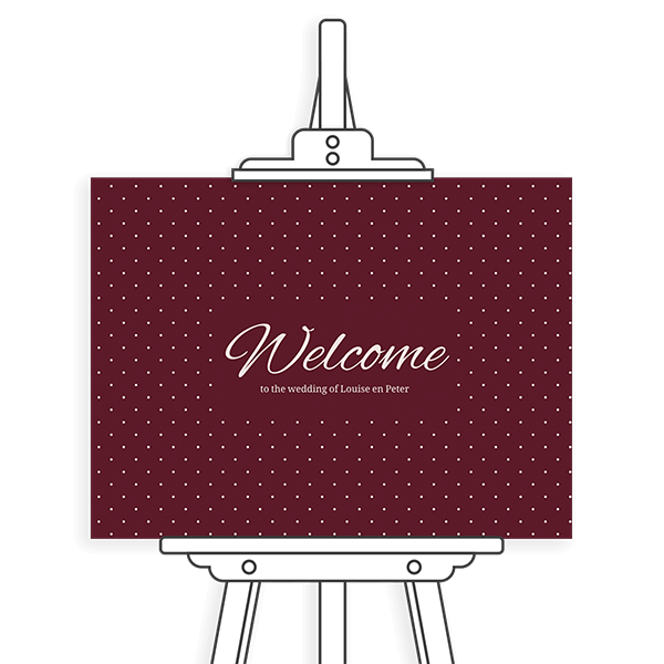 Liggend welkomstbord bruiloft met stippen