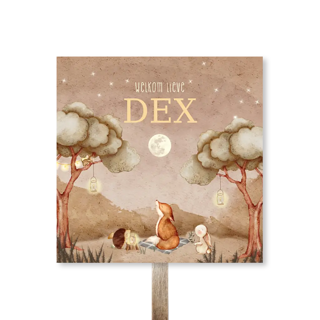 Tuinbord met naam en mooie illustratie van bosdieren
