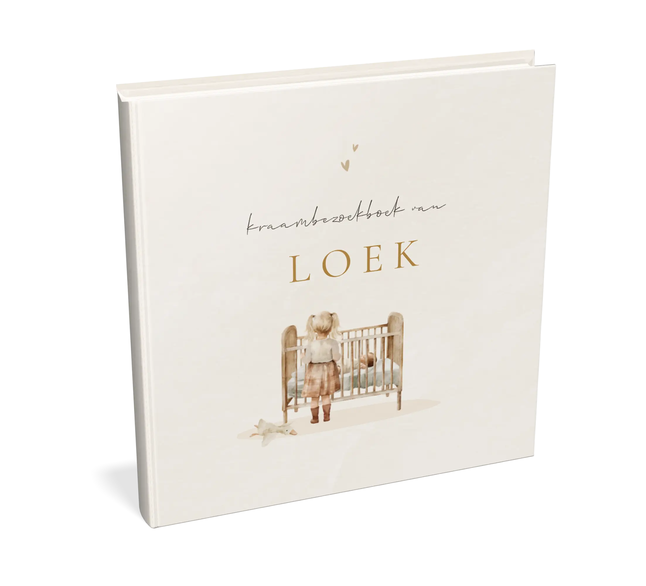 Kraambezoekboek beige met illustratie wiegje en grote zus