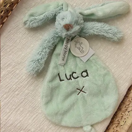 Happy Horse konijn Richie knuffeldoekje groen met geborduurde naam