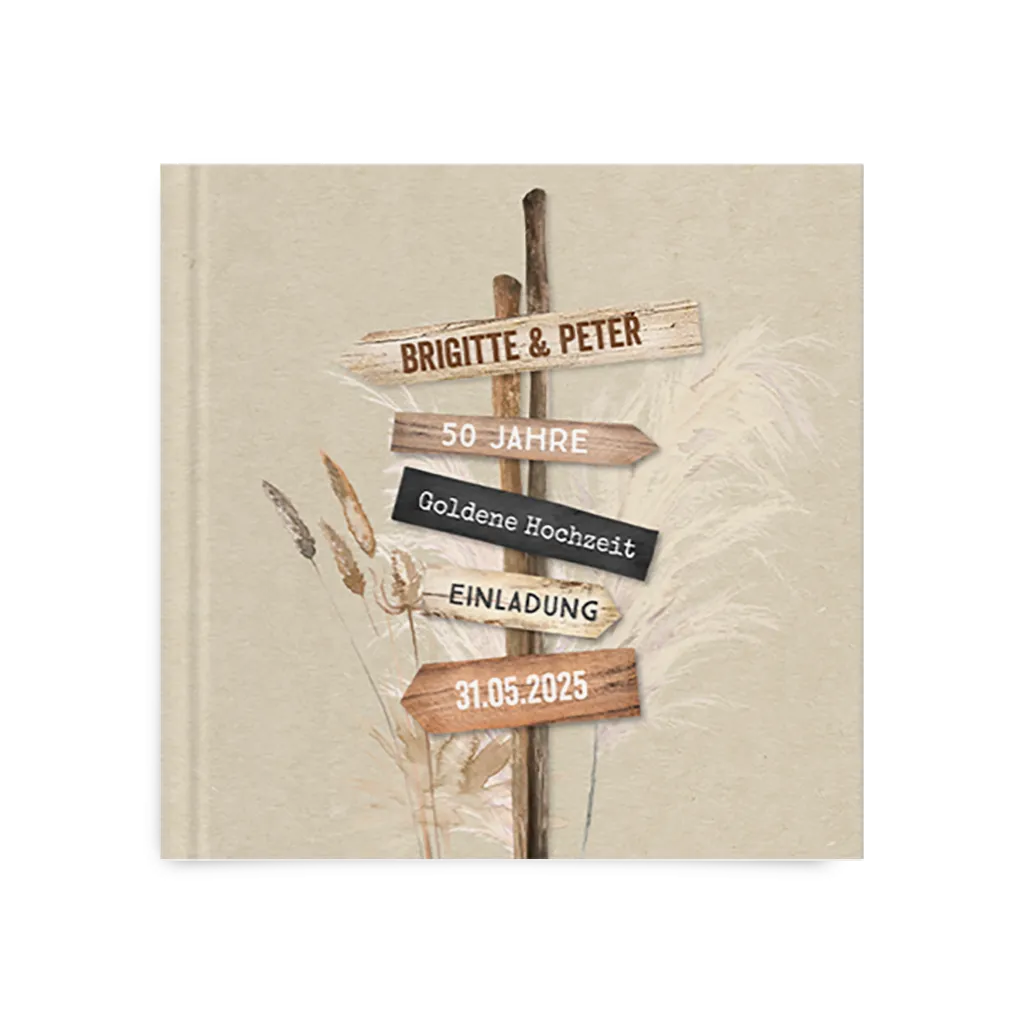 Gästebuch zur Goldenen Hochzeit mit Wegweiser und Gräsern