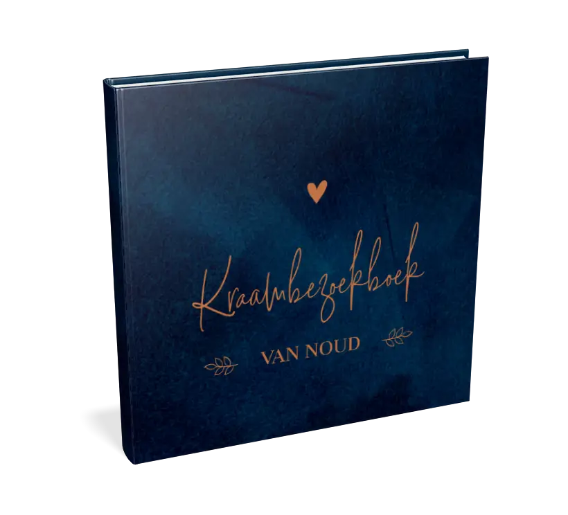 Donkerblauw kraambezoekboek met hartje in koperkleur - met invulpagina's
