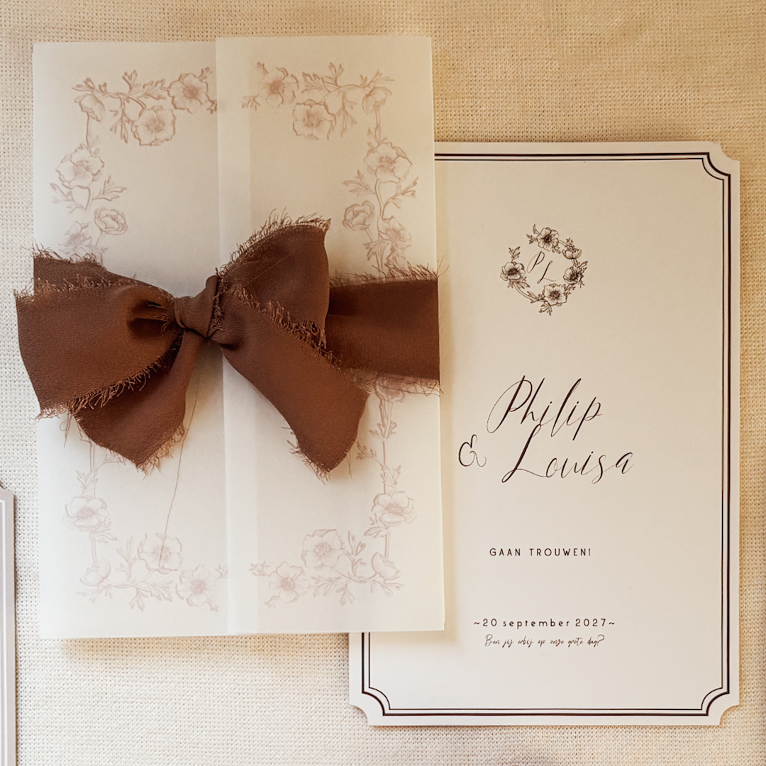 Trouwkaart klassieke vorm met kader