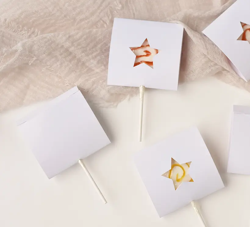 Doopsuiker lollyhoesje zelf maken met uitsnede ster | 3 stuks