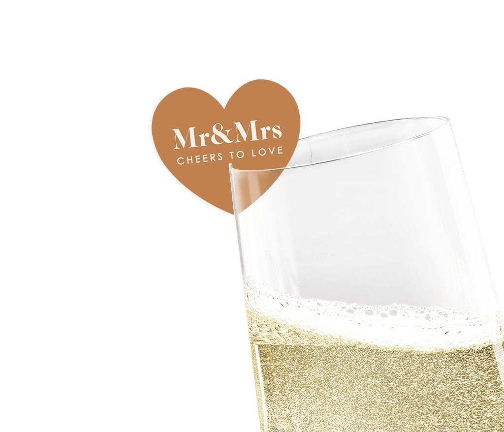 Sektglas-Deko  Herz orangefarbenem Hintergrund 16 Stück