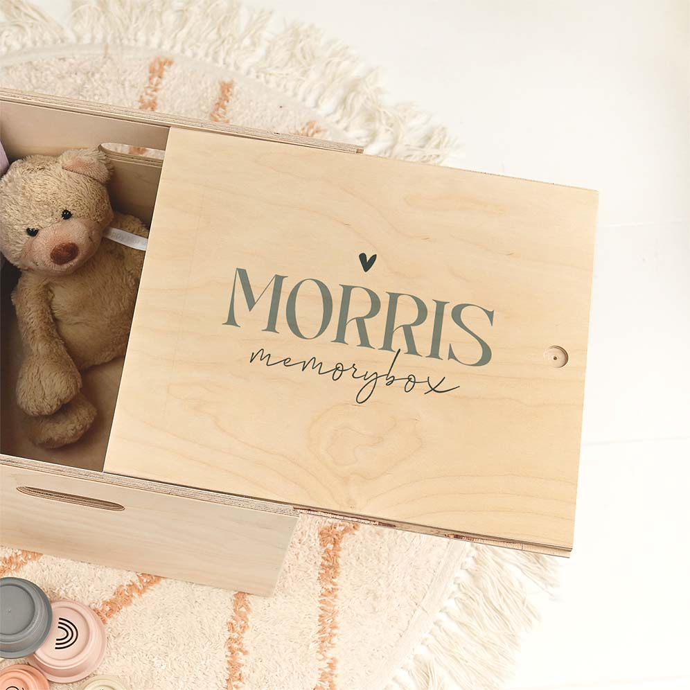 Memorybox met hartje en blauwtinten