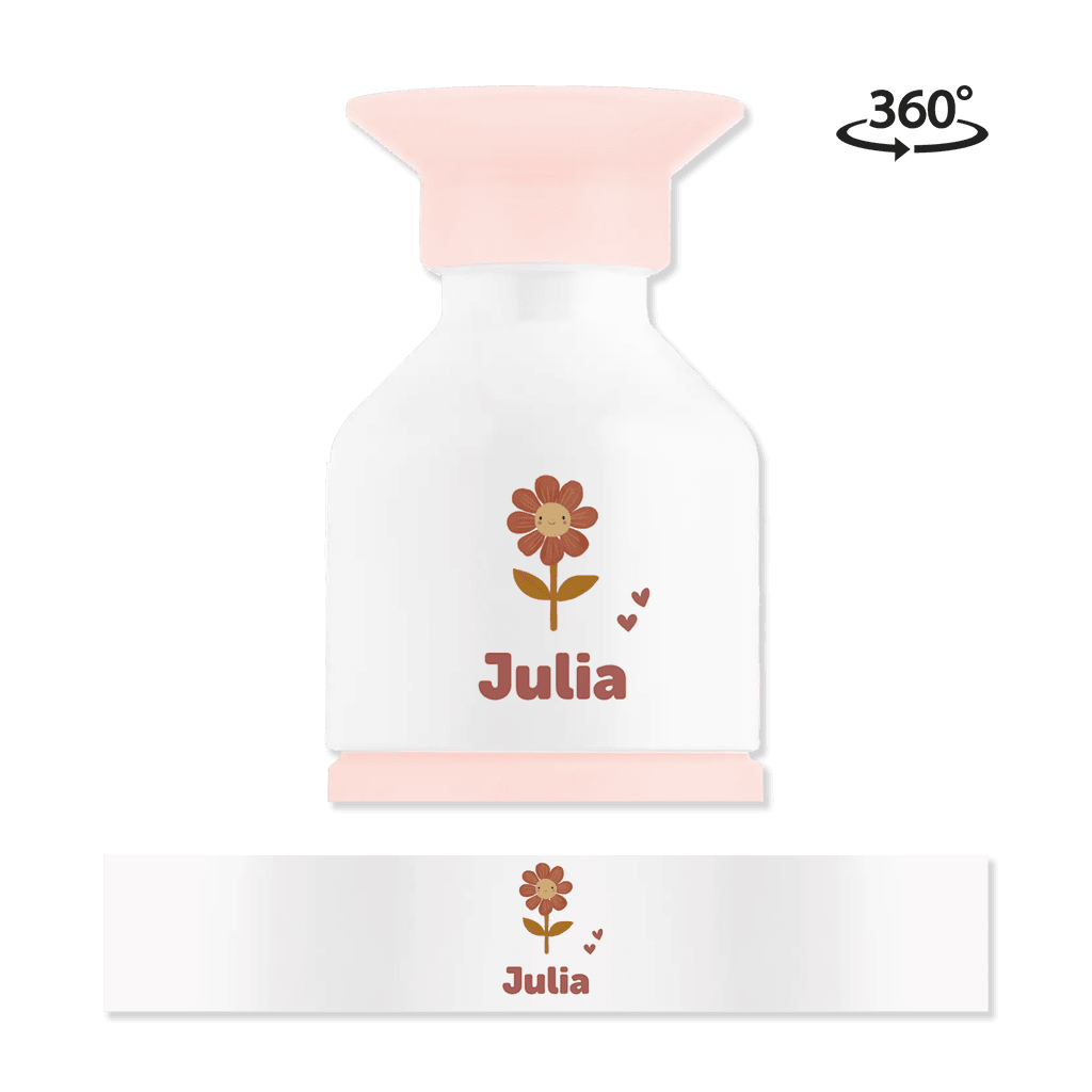 Dopper steel MINI met bloem en naam